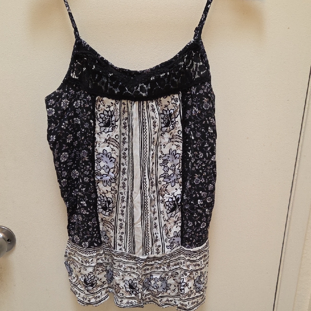 Knox Rose Floral Lace Trim Women's Tank Top, Sz S